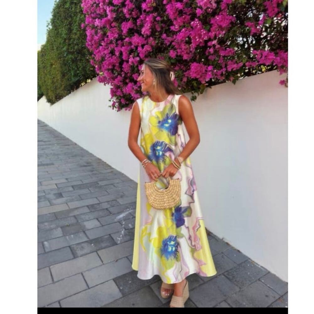 MISA Los Angeles Multicolored Abstract Floral Ruffle Smocked Waist Sylvie Dress - Picture 2 of 16
